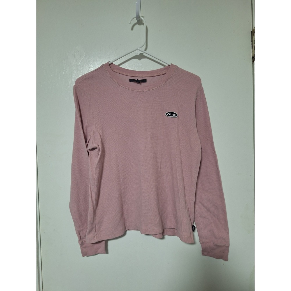 Vans Womens Long Sleeve Waffle Thermal Shirt Large Pink Oval Logo Patch Cotton